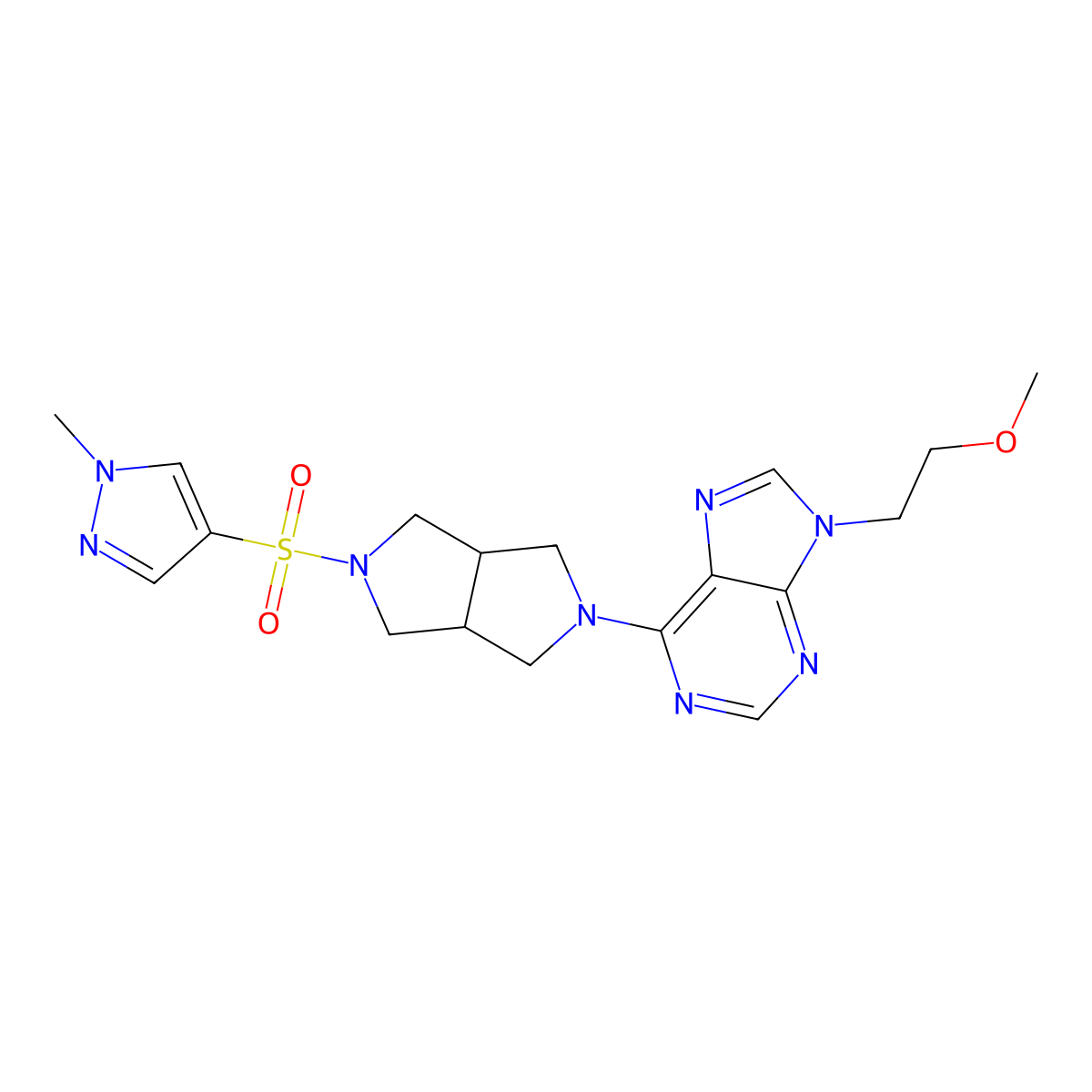 9-(2-methoxyethyl)-6-{5-[(1-methyl-1H-pyrazol-4-yl)sulfonyl]-octahydropyrrolo[3,4-c]pyrrol-2-yl}-9H-purine molecular structure, CAS 2640880-98-2