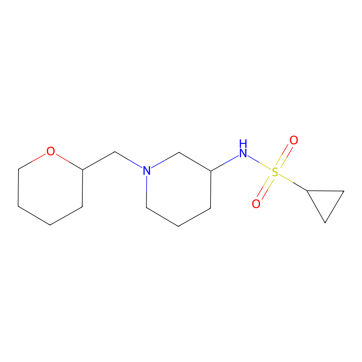 N-{1-[(oxan-2-yl)methyl]piperidin-3-yl}cyclopropanesulfonamide molecular structure, CAS 2640880-99-3