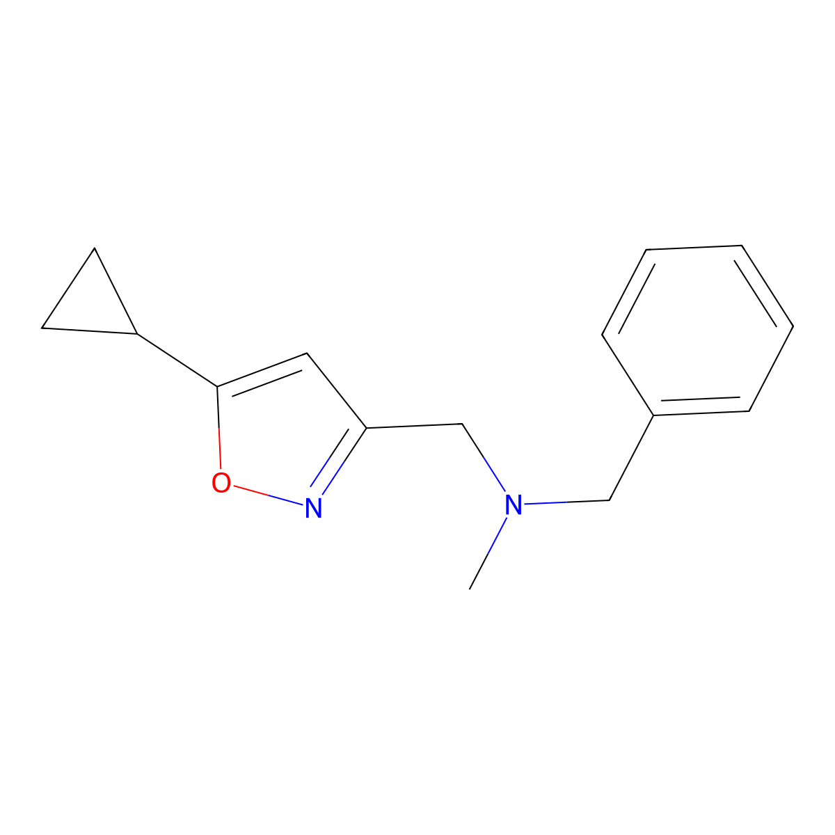 Benzyl[(5-cyclopropyl-1,2-oxazol-3-yl)methyl]methylamine molecular structure, CAS 2640881-01-0