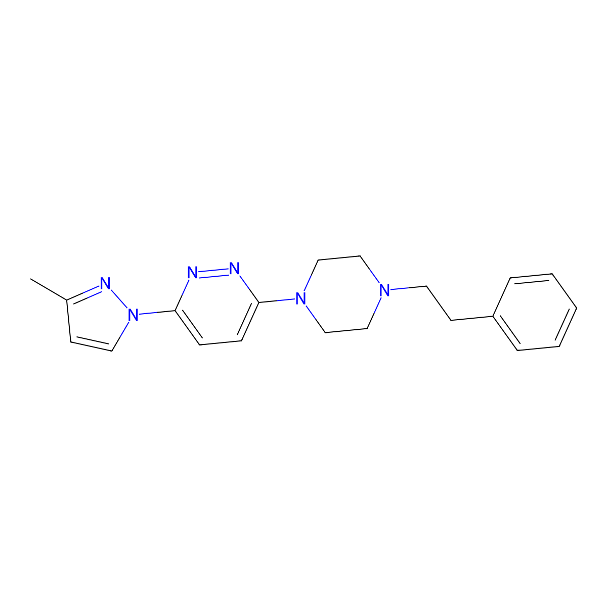 3-(3-methyl-1H-pyrazol-1-yl)-6-[4-(2-phenylethyl)piperazin-1-yl]pyridazine molecular structure, CAS 2640881-03-2