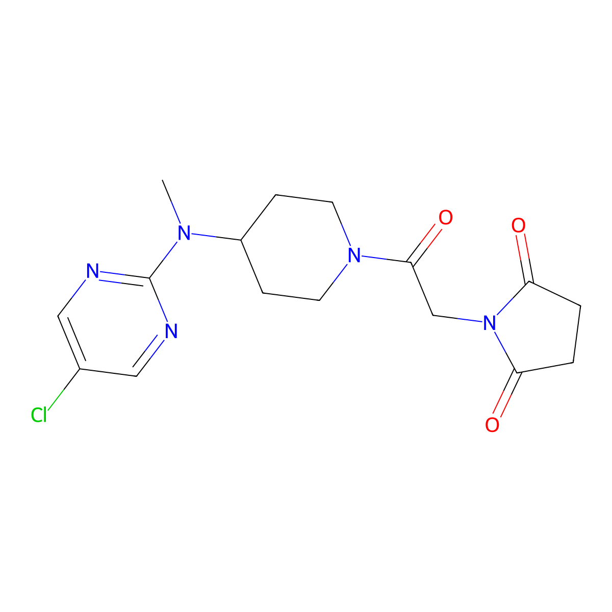 1-(2-{4-[(5-Chloropyrimidin-2-yl)(methyl)amino]piperidin-1-yl}-2-oxoethyl)pyrrolidine-2,5-dione molecular structure, CAS 2640881-07-6