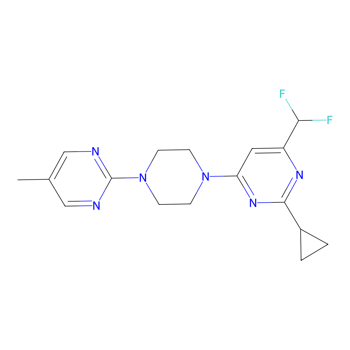 2-Cyclopropyl-4-(difluoromethyl)-6-[4-(5-methylpyrimidin-2-yl)piperazin-1-yl]pyrimidine molecular structure, CAS 2640881-09-8