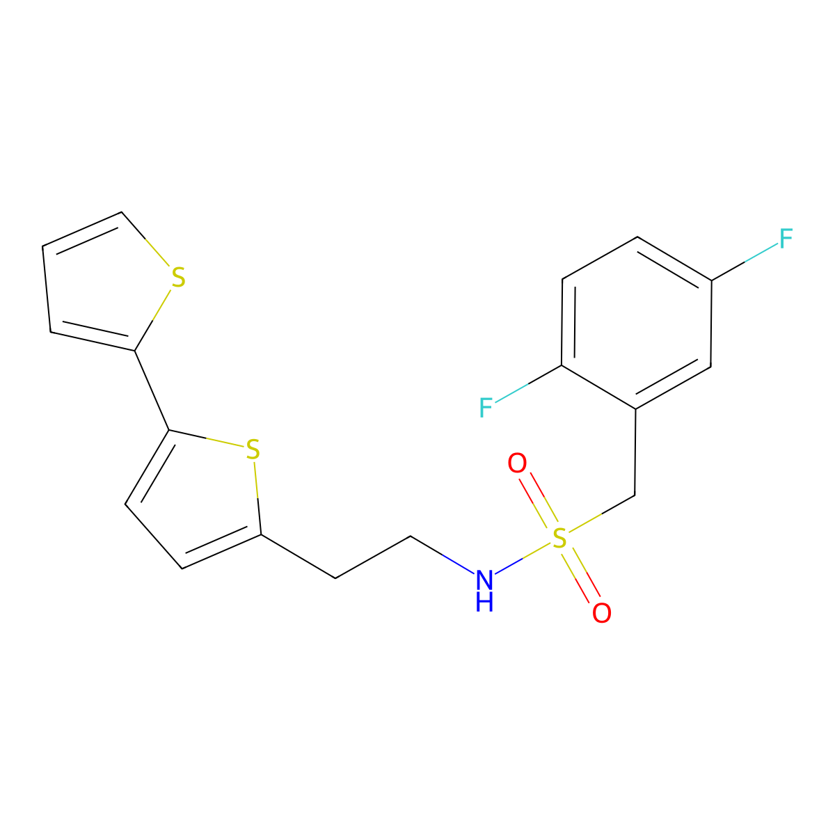 N-(2-{[2,2'-bithiophene]-5-yl}ethyl)-1-(2,5-difluorophenyl)methanesulfonamide molecular structure, CAS 2640881-11-2