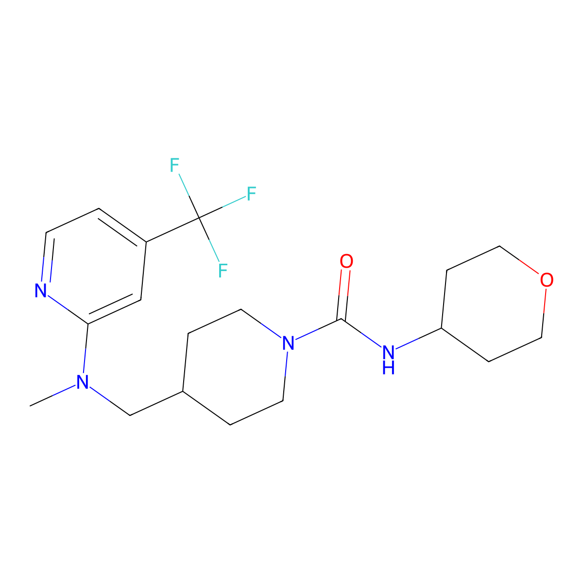 4-({methyl[4-(trifluoromethyl)pyridin-2-yl]amino}methyl)-N-(oxan-4-yl)piperidine-1-carboxamide molecular structure, CAS 2640881-12-3