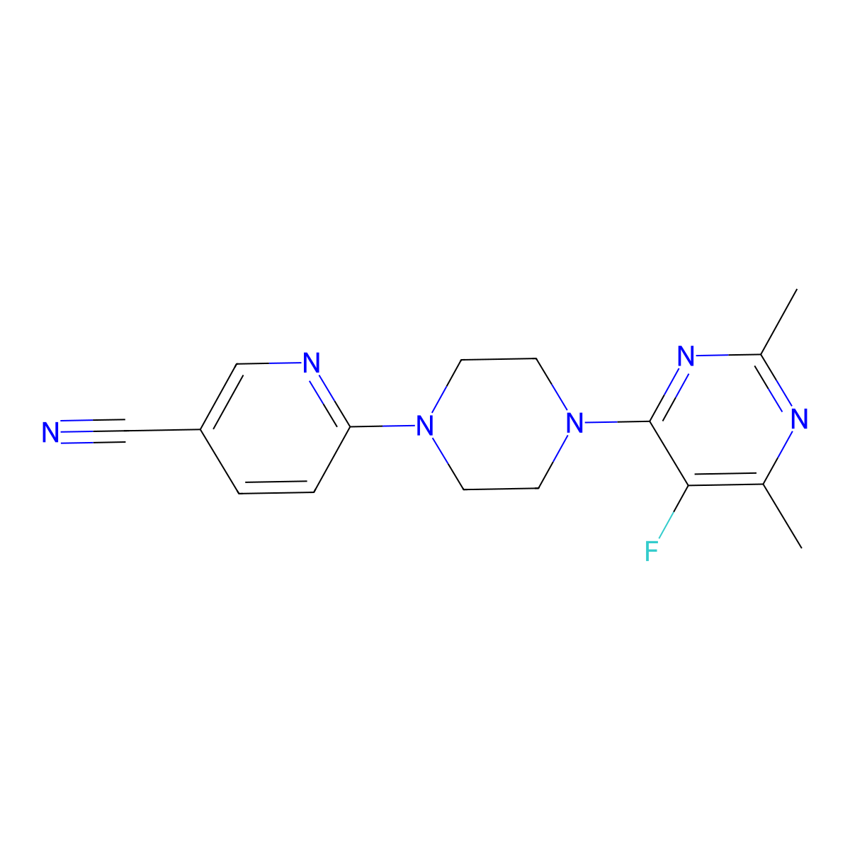6-[4-(5-Fluoro-2,6-dimethylpyrimidin-4-yl)piperazin-1-yl]pyridine-3-carbonitrile molecular structure, CAS 2640881-16-7