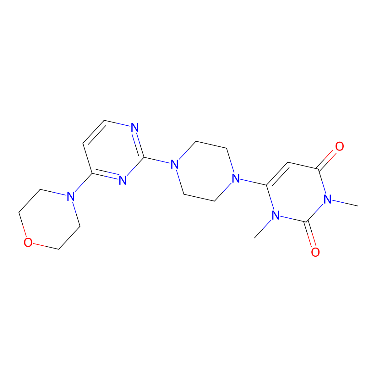 1,3-Dimethyl-6-{4-[4-(morpholin-4-yl)pyrimidin-2-yl]piperazin-1-yl}-1,2,3,4-tetrahydropyrimidine-2,4-dione molecular structure, CAS 2640881-18-9
