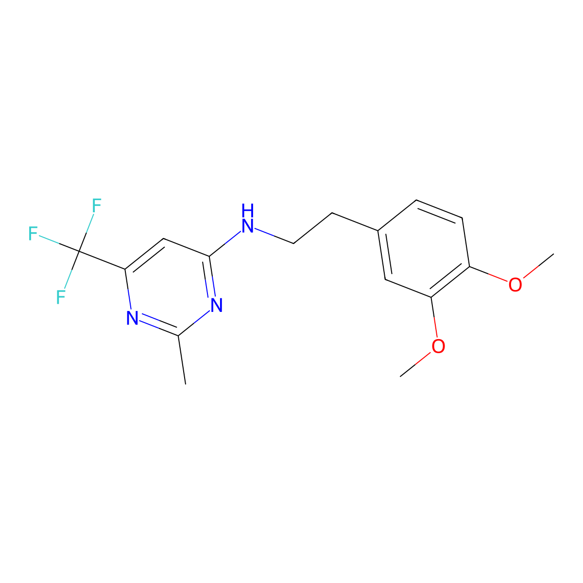 N-[2-(3,4-dimethoxyphenyl)ethyl]-2-methyl-6-(trifluoromethyl)pyrimidin-4-amine molecular structure, CAS 2640881-23-6