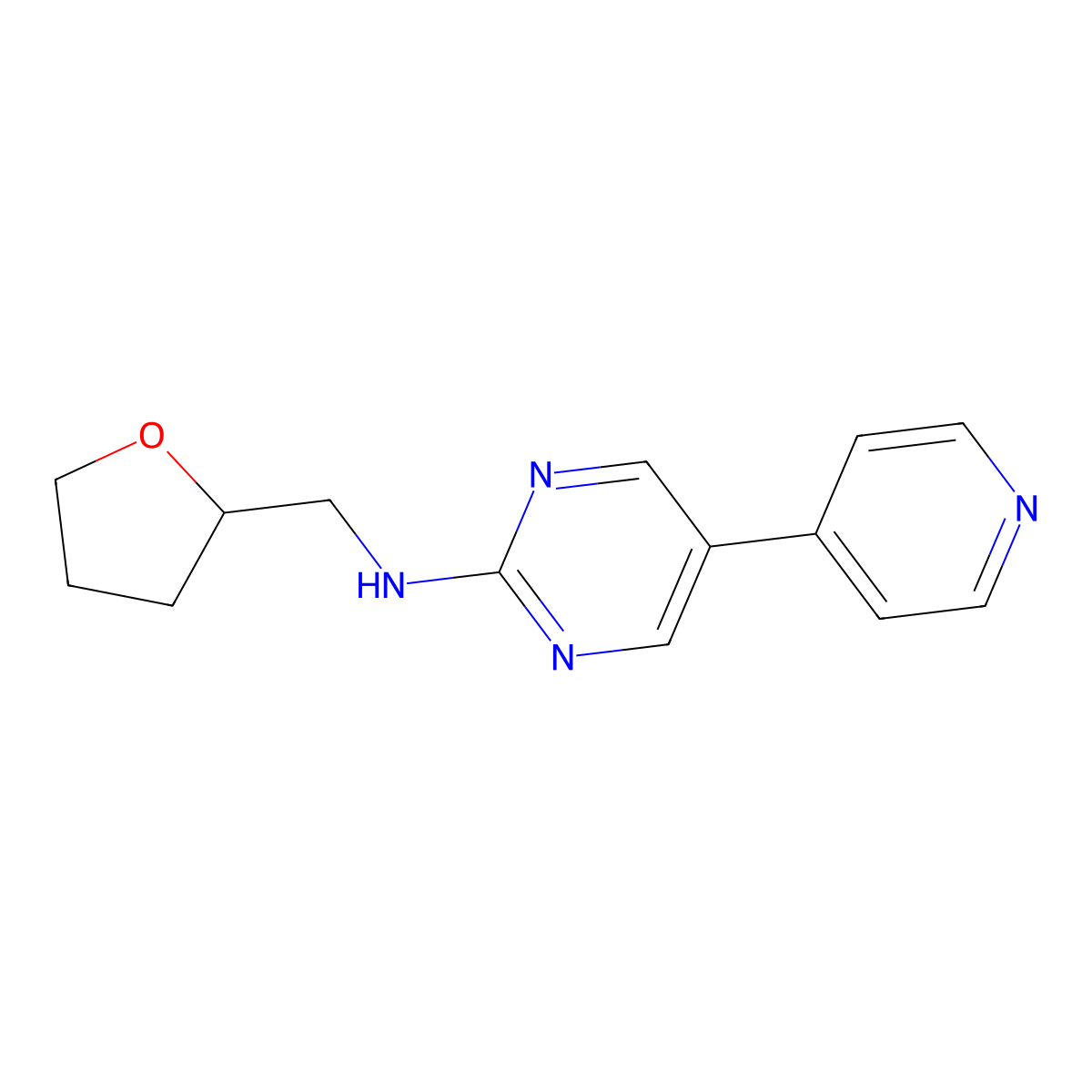N-[(oxolan-2-yl)methyl]-5-(pyridin-4-yl)pyrimidin-2-amine molecular structure, CAS 2640881-24-7