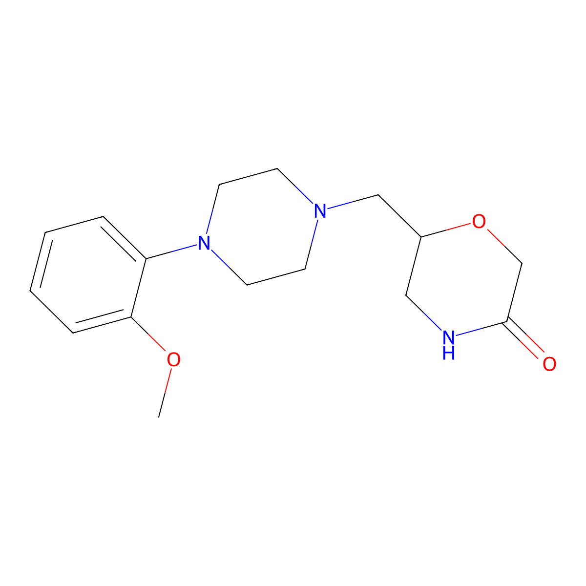 6-{[4-(2-Methoxyphenyl)piperazin-1-yl]methyl}morpholin-3-one molecular structure, CAS 2640881-25-8