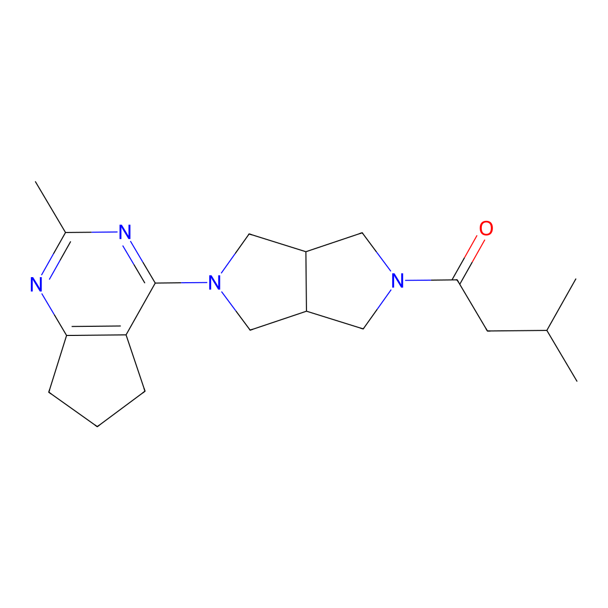 3-methyl-1-(5-{2-methyl-5H,6H,7H-cyclopenta[d]pyrimidin-4-yl}-octahydropyrrolo[3,4-c]pyrrol-2-yl)butan-1-one molecular structure, CAS 2640881-27-0