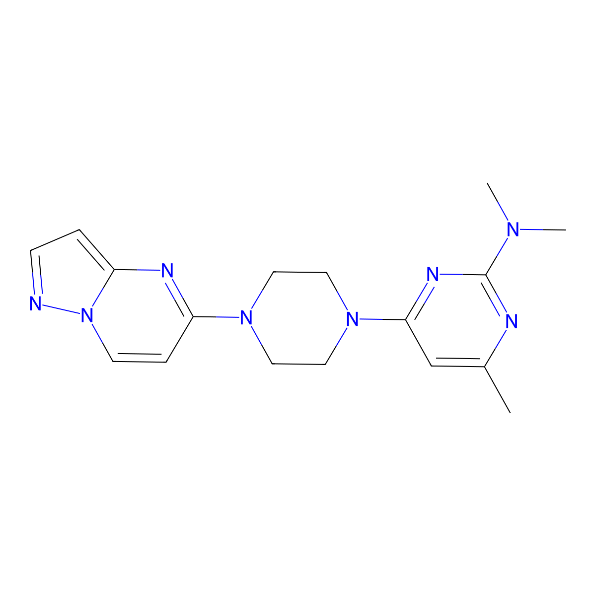 N,N,4-trimethyl-6-(4-{pyrazolo[1,5-a]pyrimidin-5-yl}piperazin-1-yl)pyrimidin-2-amine molecular structure, CAS 2640881-29-2
