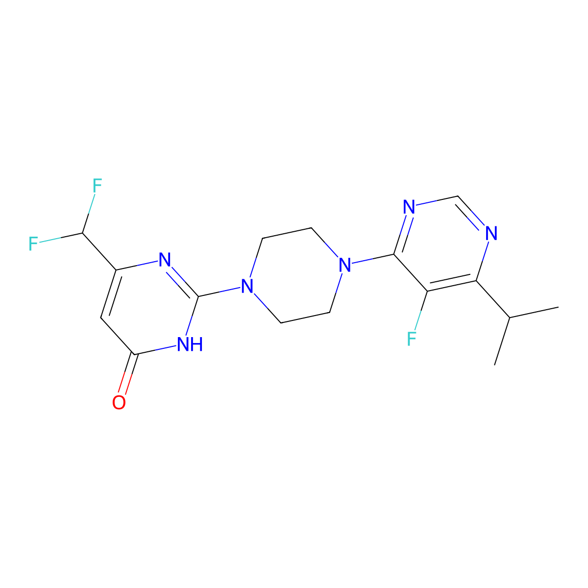 6-(Difluoromethyl)-2-{4-[5-fluoro-6-(propan-2-yl)pyrimidin-4-yl]piperazin-1-yl}-3,4-dihydropyrimidin-4-one molecular structure, CAS 2640881-30-5