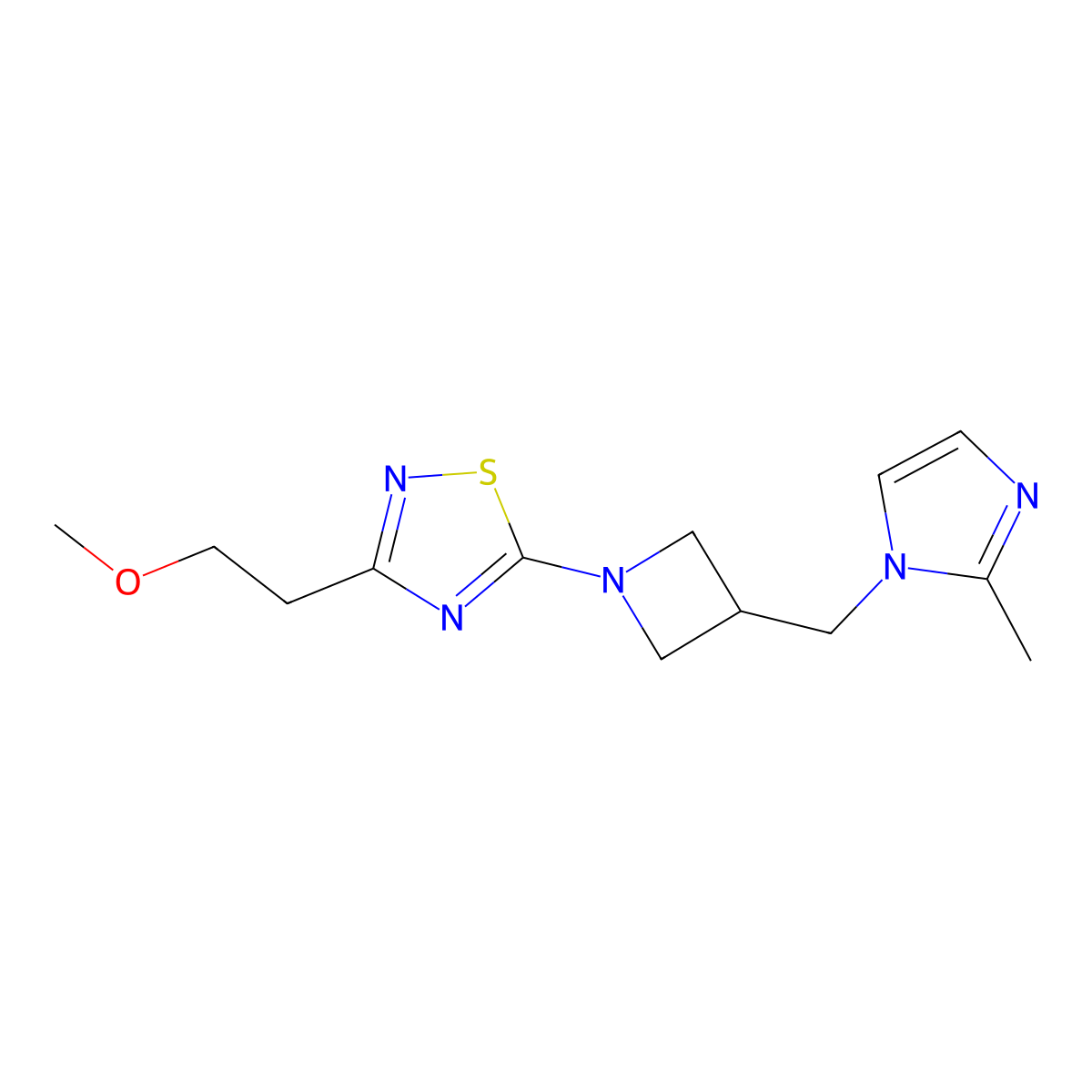 3-(2-methoxyethyl)-5-{3-[(2-methyl-1H-imidazol-1-yl)methyl]azetidin-1-yl}-1,2,4-thiadiazole molecular structure, CAS 2640881-40-7