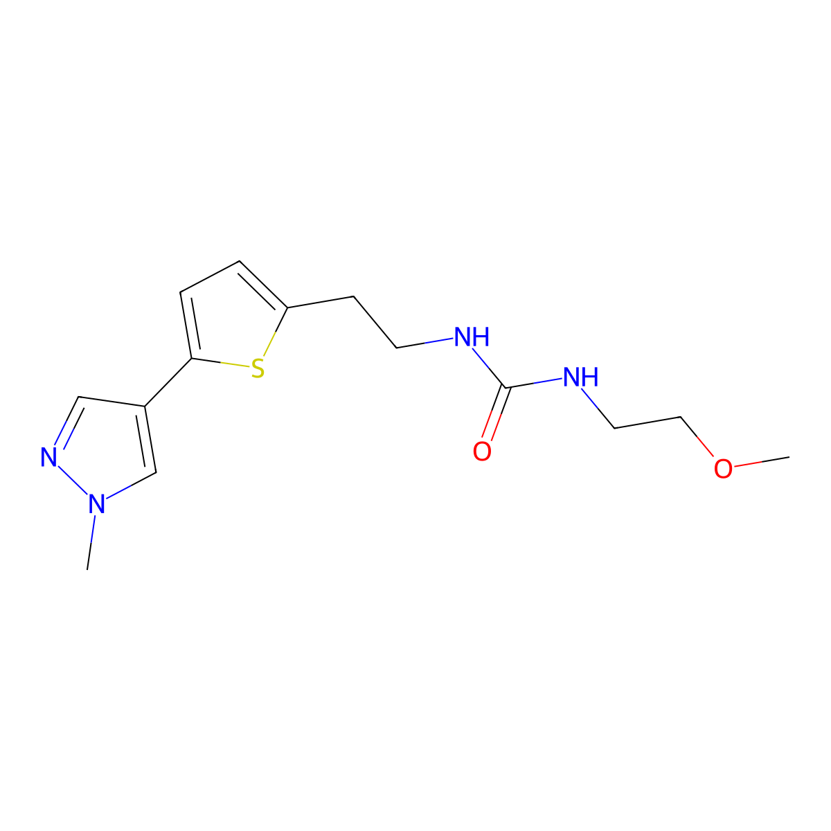 3-(2-methoxyethyl)-1-{2-[5-(1-methyl-1H-pyrazol-4-yl)thiophen-2-yl]ethyl}urea molecular structure, CAS 2640881-41-8