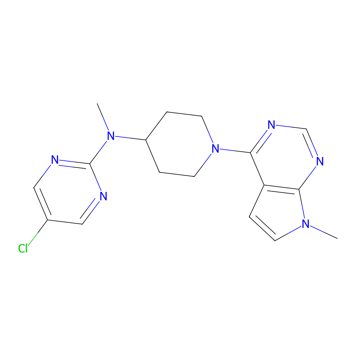 5-chloro-N-methyl-N-(1-{7-methyl-7H-pyrrolo[2,3-d]pyrimidin-4-yl}piperidin-4-yl)pyrimidin-2-amine molecular structure, CAS 2640881-44-1