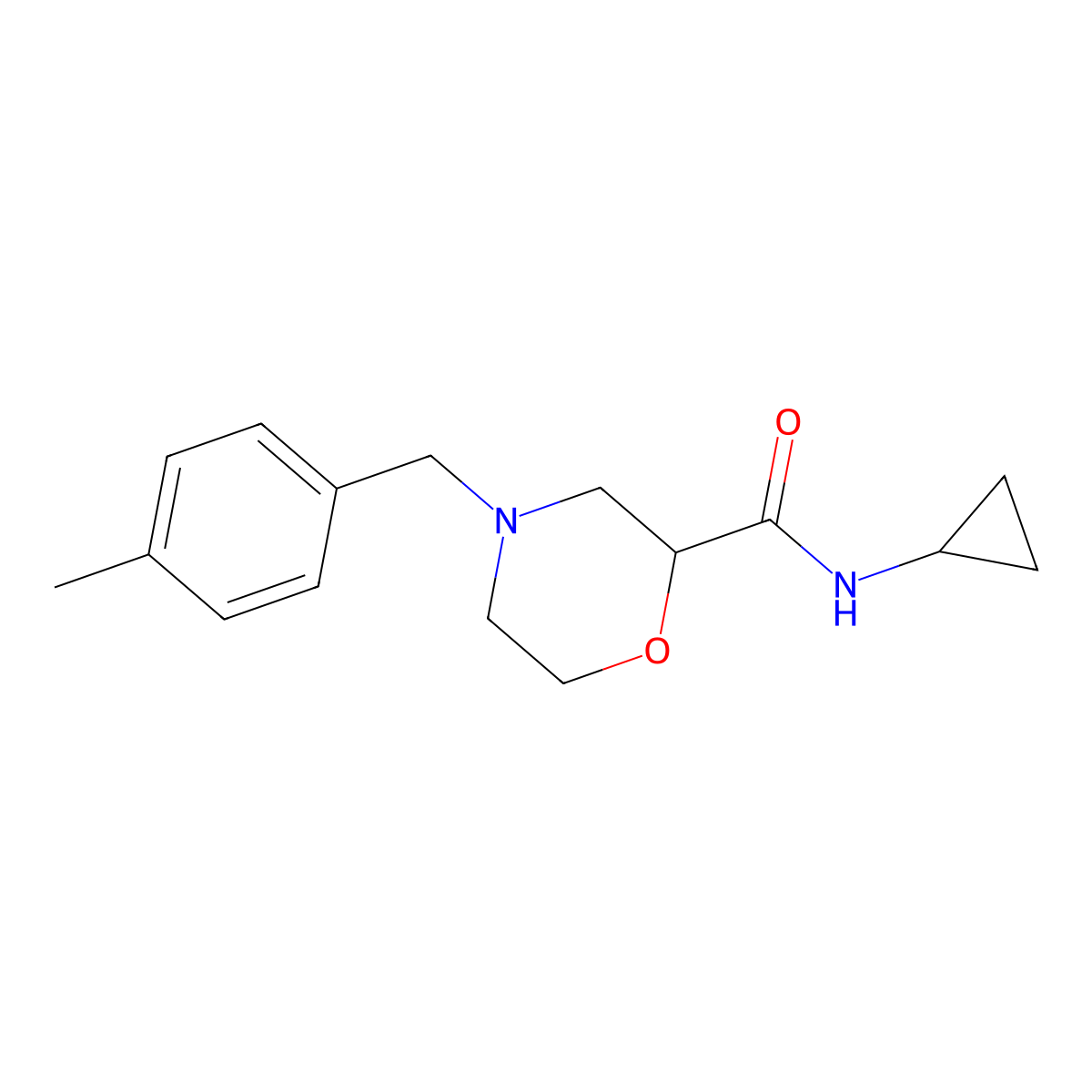 N-cyclopropyl-4-[(4-methylphenyl)methyl]morpholine-2-carboxamide molecular structure, CAS 2640881-45-2