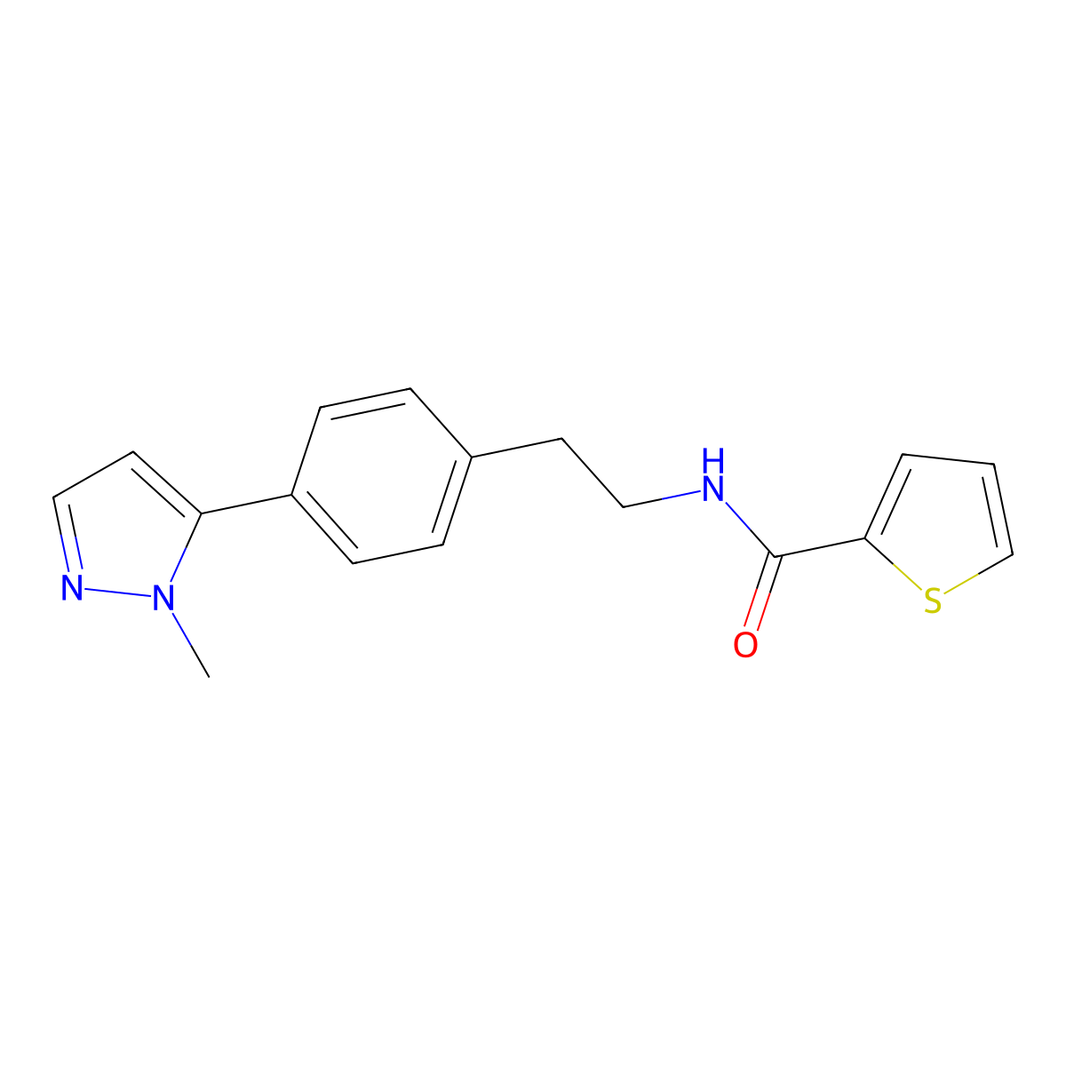 N-{2-[4-(1-methyl-1H-pyrazol-5-yl)phenyl]ethyl}thiophene-2-carboxamide molecular structure, CAS 2640881-47-4