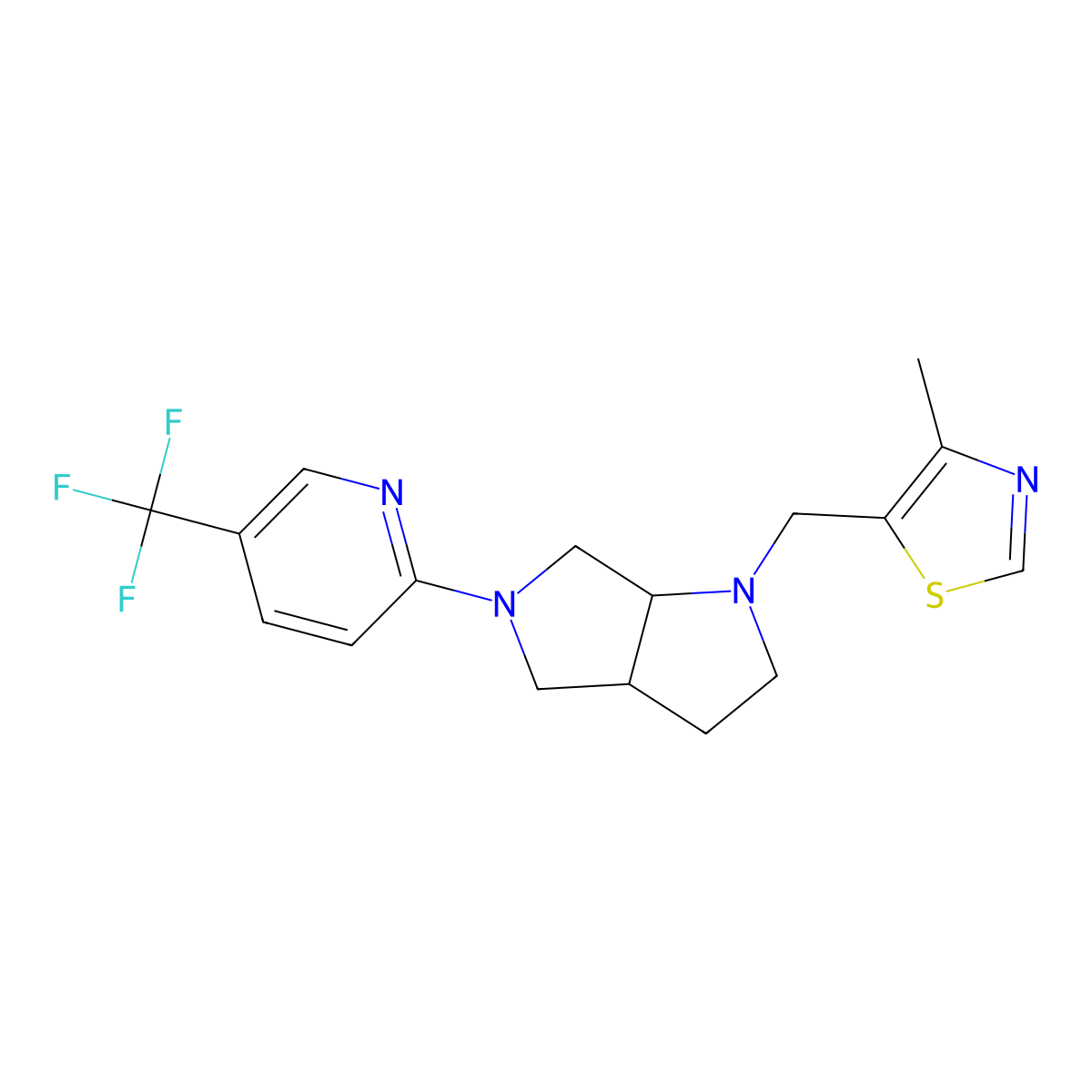 2-{1-[(4-Methyl-1,3-thiazol-5-yl)methyl]-octahydropyrrolo[2,3-c]pyrrol-5-yl}-5-(trifluoromethyl)pyridine molecular structure, CAS 2640881-48-5