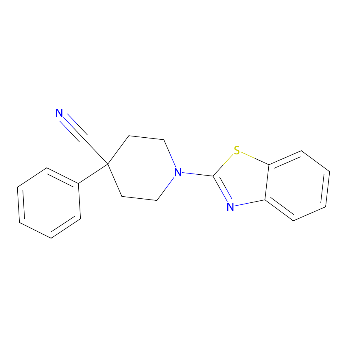1-(1,3-Benzothiazol-2-yl)-4-phenylpiperidine-4-carbonitrile molecular structure, CAS 2640881-49-6