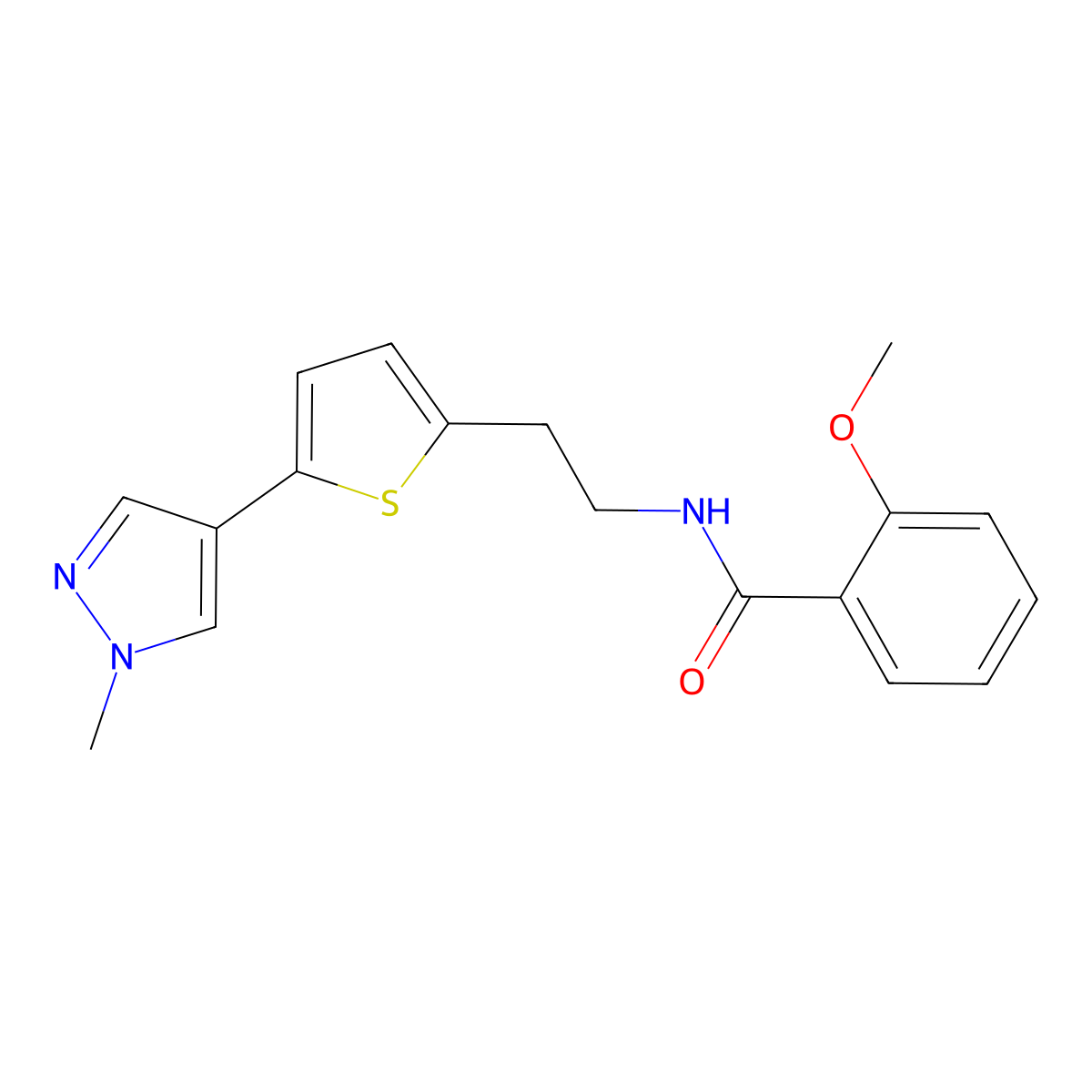 2-methoxy-N-{2-[5-(1-methyl-1H-pyrazol-4-yl)thiophen-2-yl]ethyl}benzamide molecular structure, CAS 2640881-50-9