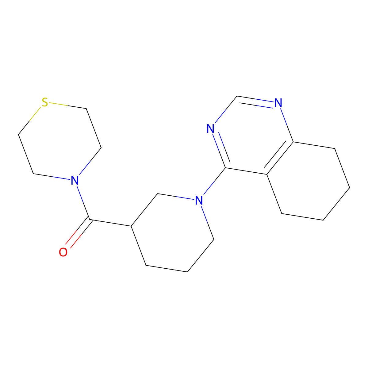 4-[3-(Thiomorpholine-4-carbonyl)piperidin-1-yl]-5,6,7,8-tetrahydroquinazoline molecular structure, CAS 2640881-51-0