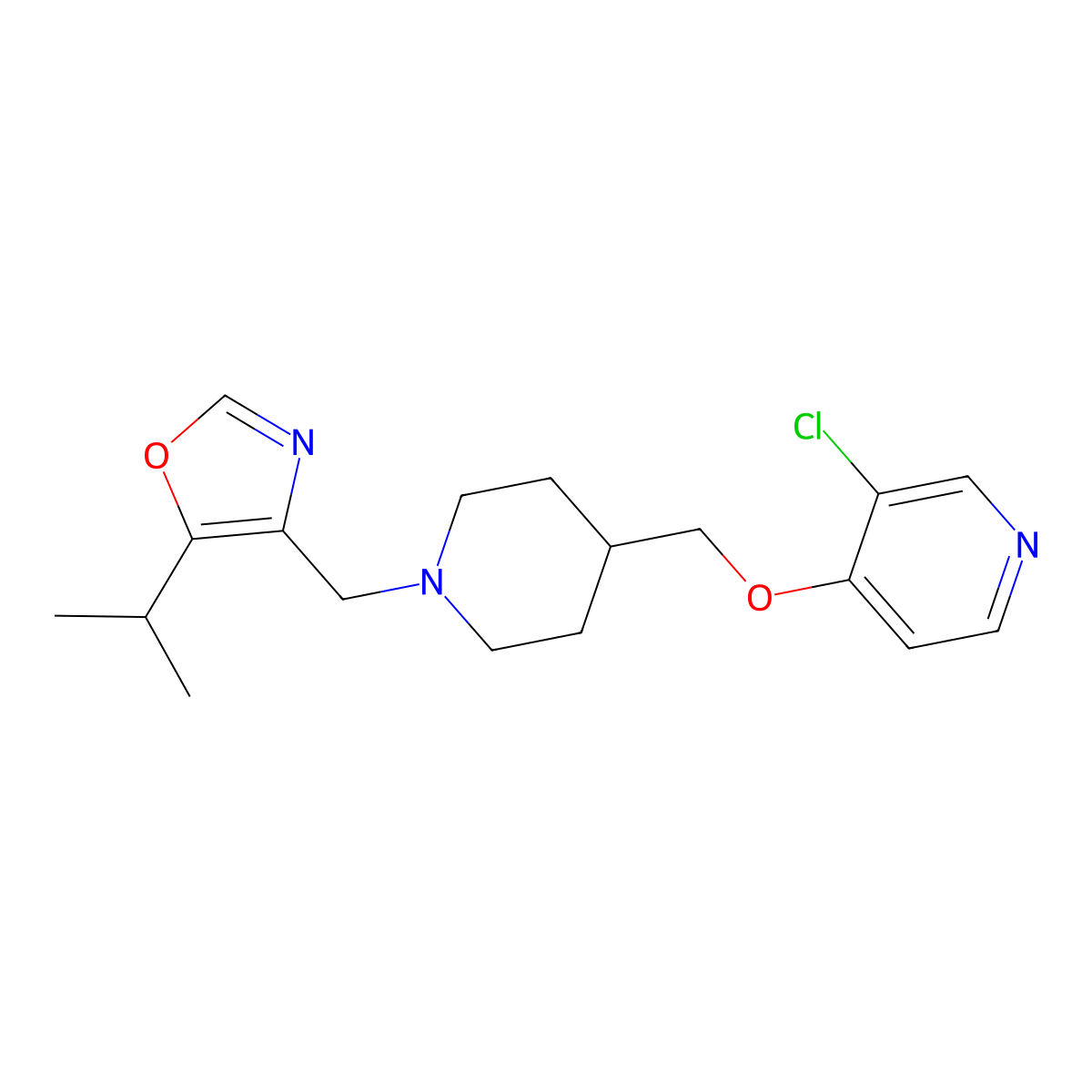 3-Chloro-4-[(1-{[5-(propan-2-yl)-1,3-oxazol-4-yl]methyl}piperidin-4-yl)methoxy]pyridine molecular structure, CAS 2640881-53-2