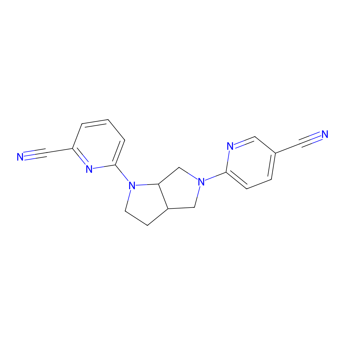6-[5-(5-Cyanopyridin-2-yl)-octahydropyrrolo[3,4-b]pyrrol-1-yl]pyridine-2-carbonitrile molecular structure, CAS 2640881-55-4