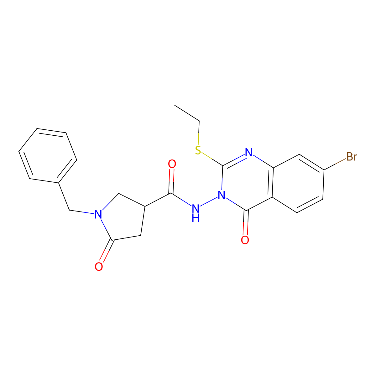 1-benzyl-N-[7-bromo-2-(ethylsulfanyl)-4-oxo-3,4-dihydroquinazolin-3-yl]-5-oxopyrrolidine-3-carboxamide molecular structure, CAS 2640881-56-5