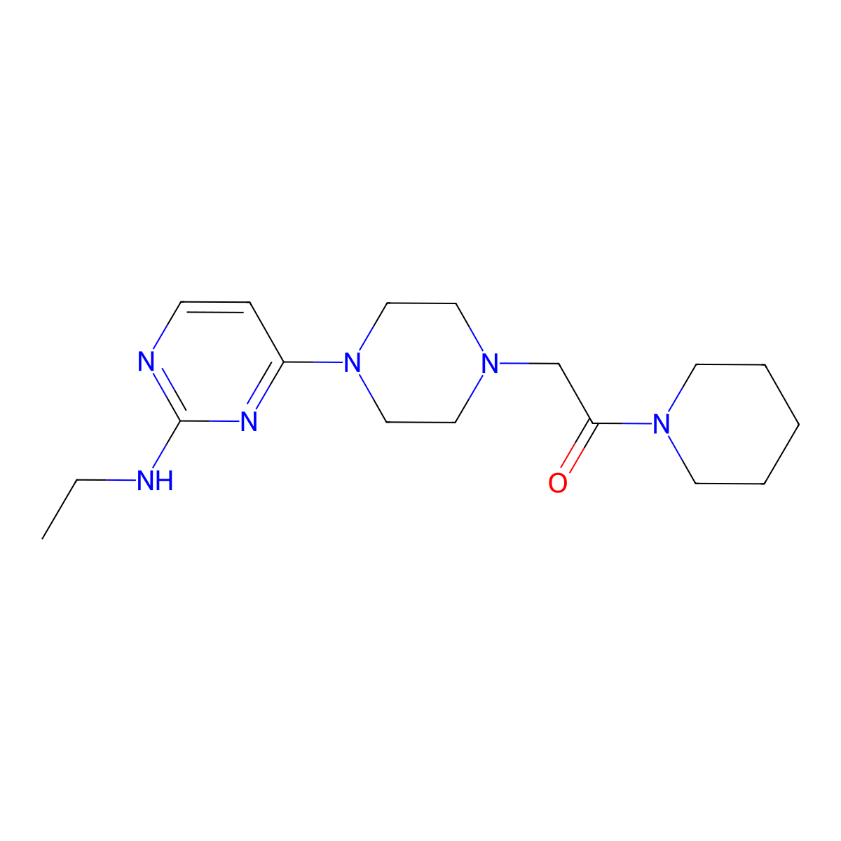 2-{4-[2-(Ethylamino)pyrimidin-4-yl]piperazin-1-yl}-1-(piperidin-1-yl)ethan-1-one molecular structure, CAS 2640881-59-8