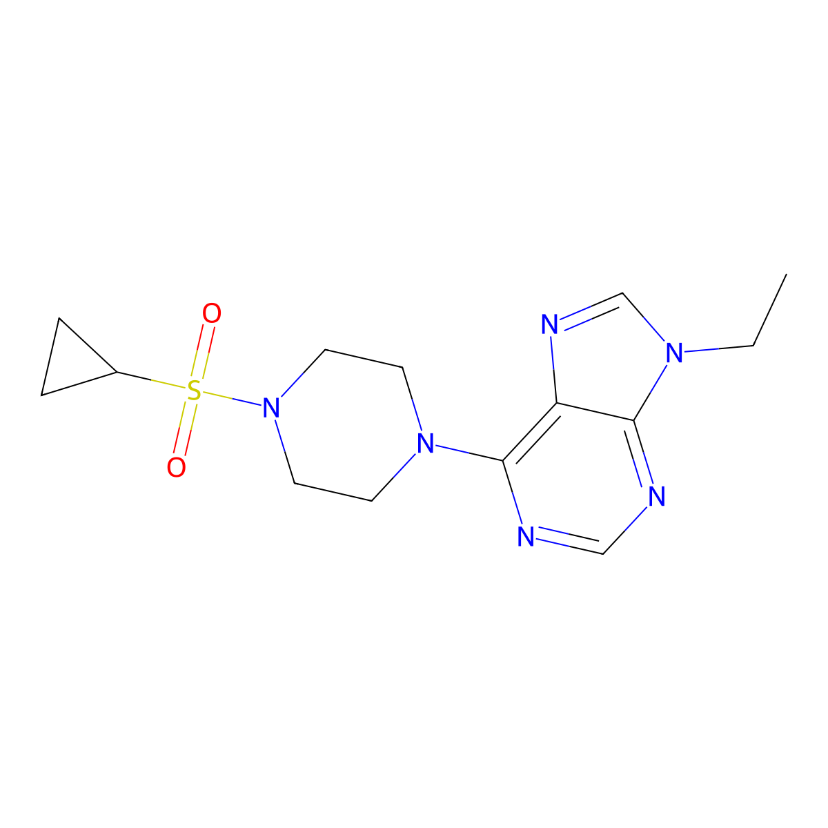 6-[4-(cyclopropanesulfonyl)piperazin-1-yl]-9-ethyl-9H-purine molecular structure, CAS 2640881-62-3