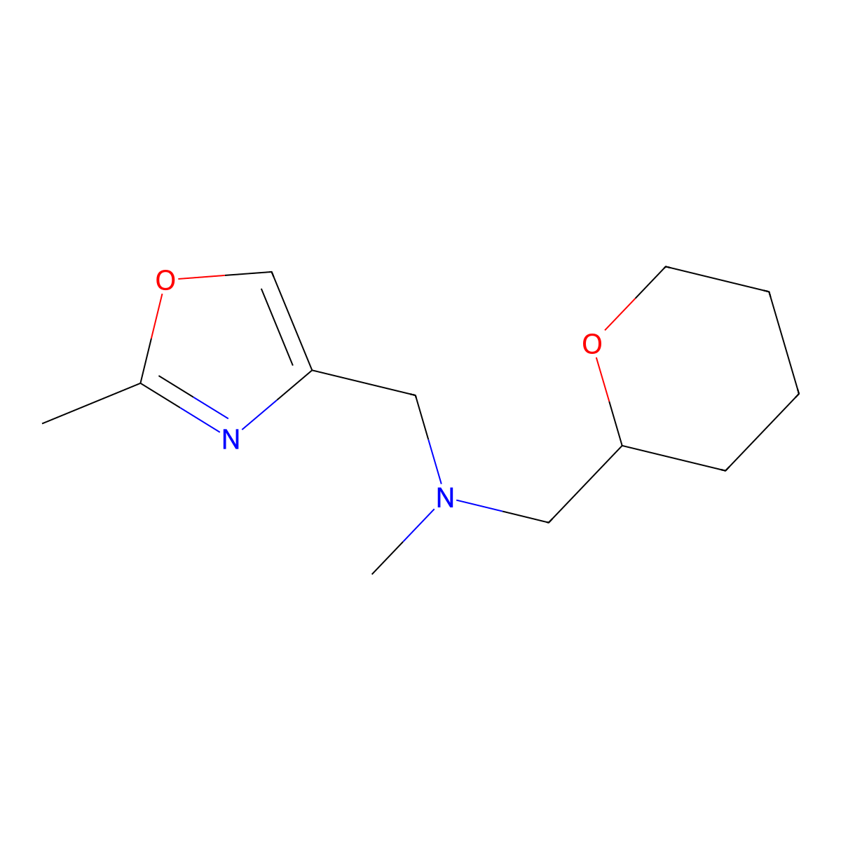 Methyl[(2-methyl-1,3-oxazol-4-yl)methyl][(oxan-2-yl)methyl]amine molecular structure, CAS 2640881-71-4