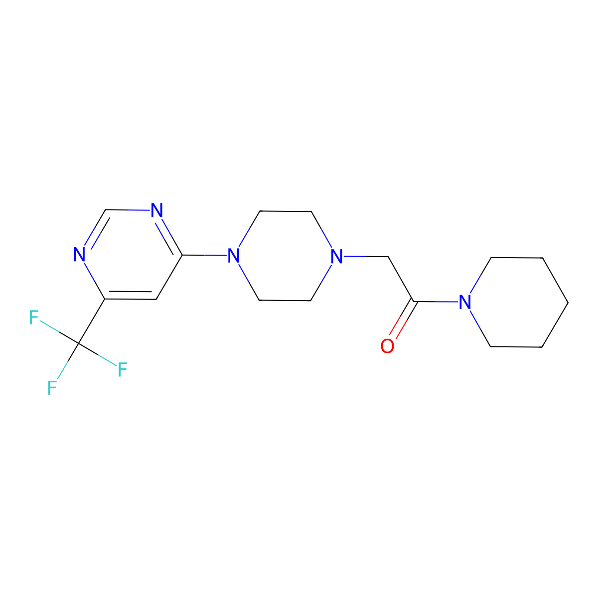 1-(Piperidin-1-yl)-2-{4-[6-(trifluoromethyl)pyrimidin-4-yl]piperazin-1-yl}ethan-1-one molecular structure, CAS 2640881-77-0