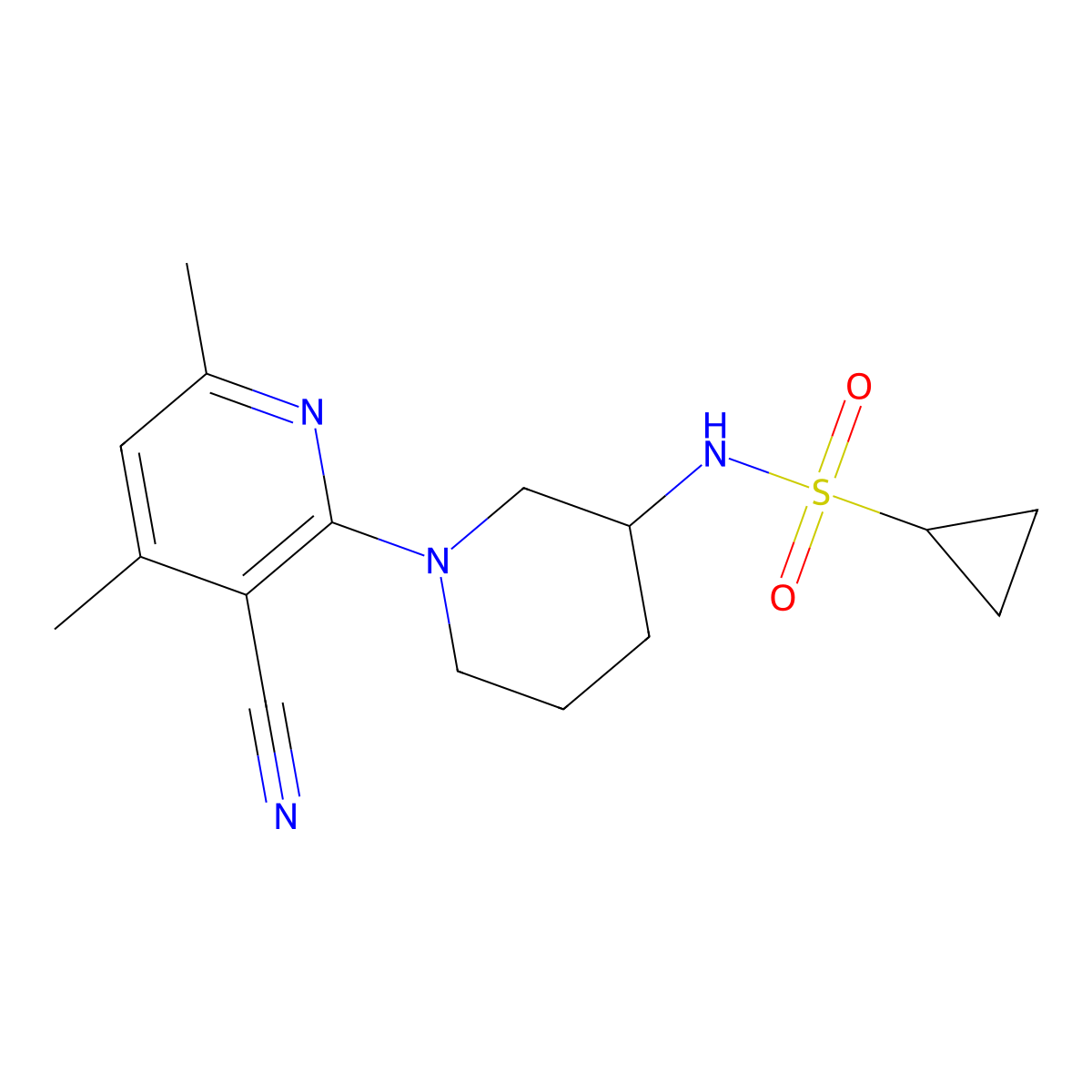 N-[1-(3-cyano-4,6-dimethylpyridin-2-yl)piperidin-3-yl]cyclopropanesulfonamide molecular structure, CAS 2640881-80-5