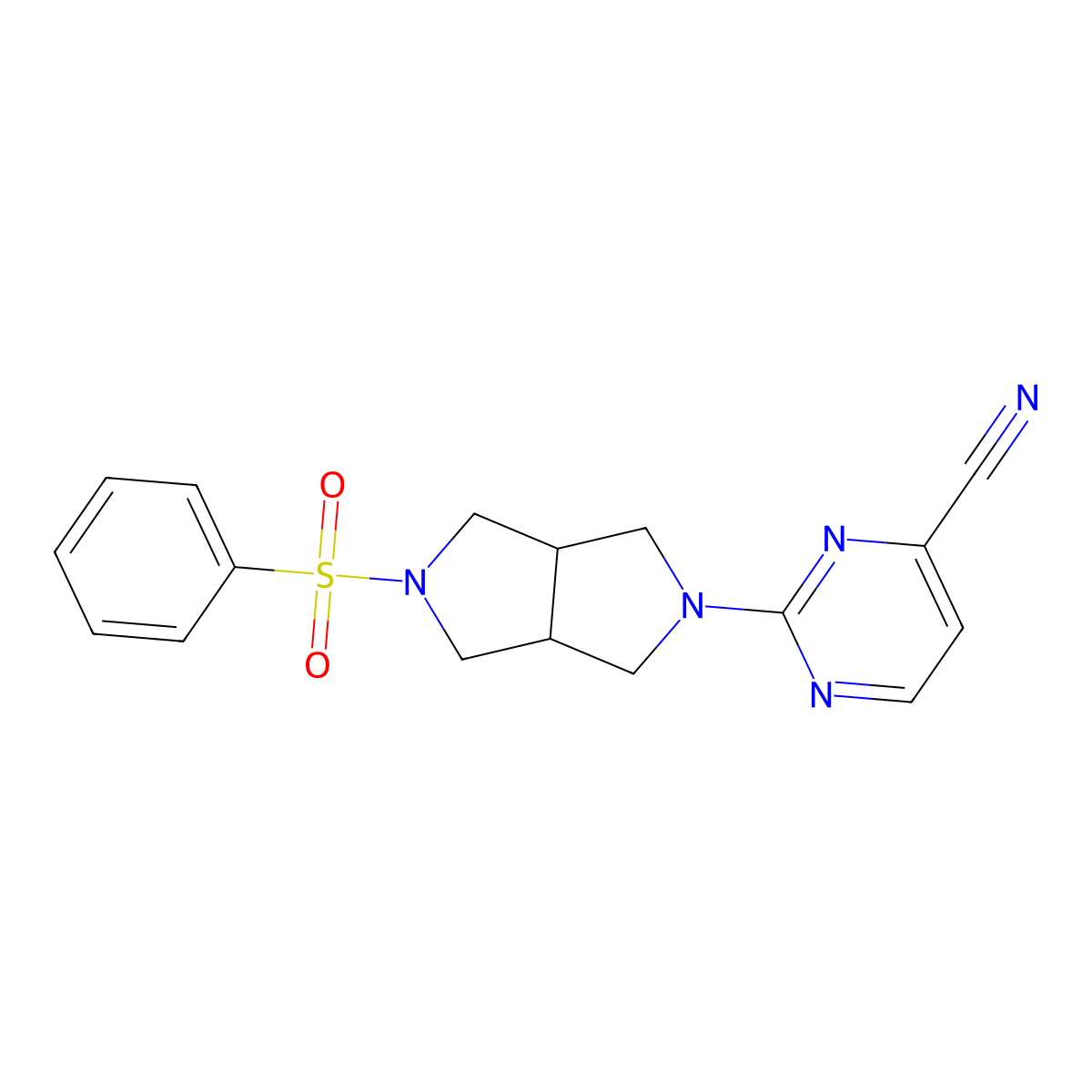 2-[5-(Benzenesulfonyl)-octahydropyrrolo[3,4-c]pyrrol-2-yl]pyrimidine-4-carbonitrile molecular structure, CAS 2640881-81-6