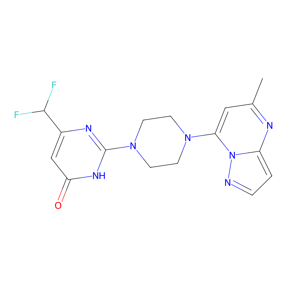 6-(Difluoromethyl)-2-(4-{5-methylpyrazolo[1,5-a]pyrimidin-7-yl}piperazin-1-yl)-3,4-dihydropyrimidin-4-one molecular structure, CAS 2640881-83-8