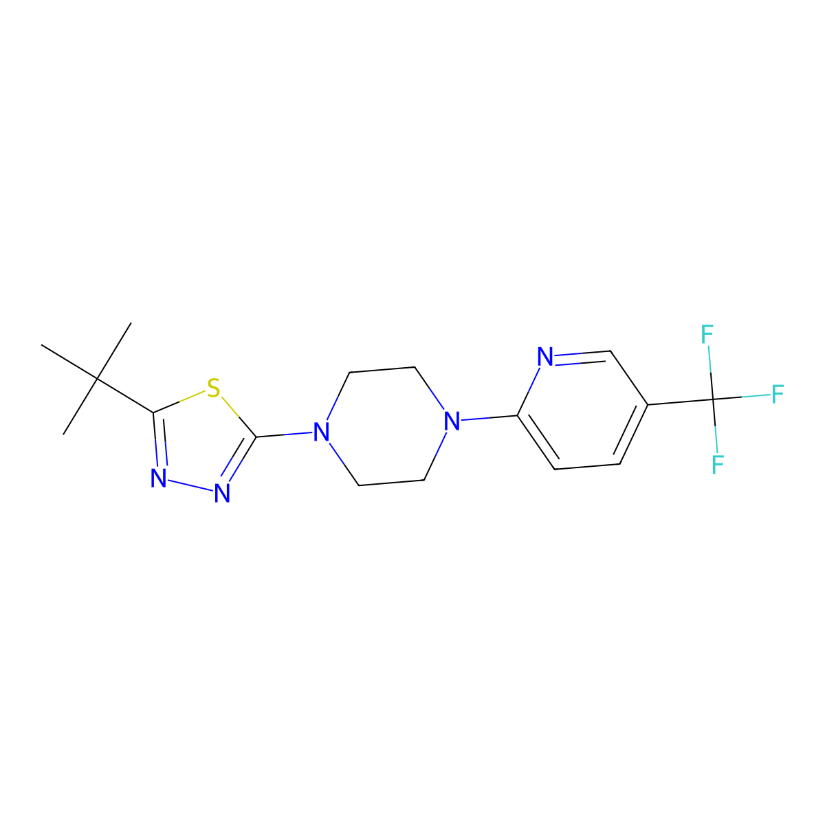 1-(5-Tert-butyl-1,3,4-thiadiazol-2-yl)-4-[5-(trifluoromethyl)pyridin-2-yl]piperazine molecular structure, CAS 2640881-85-0