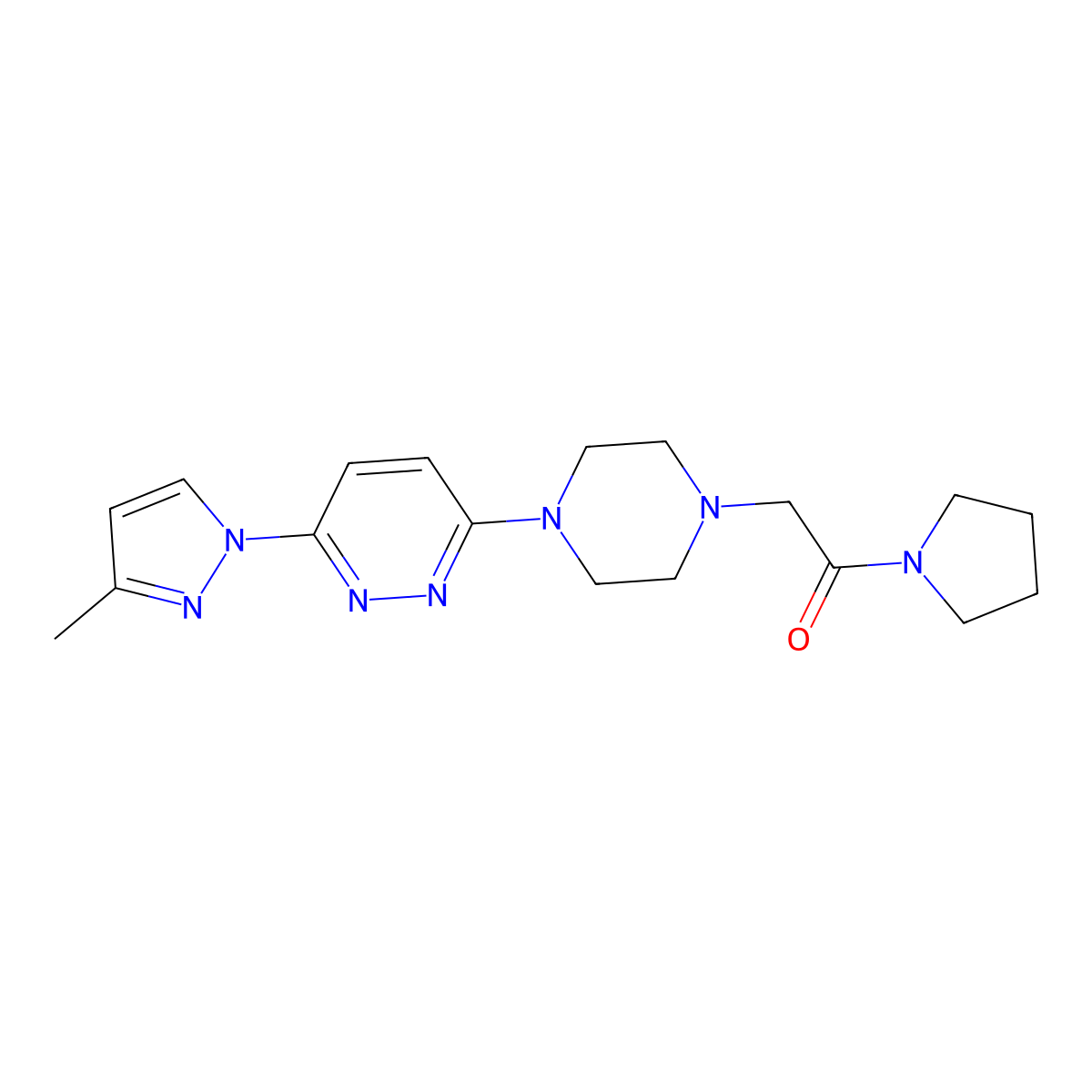 2-{4-[6-(3-methyl-1H-pyrazol-1-yl)pyridazin-3-yl]piperazin-1-yl}-1-(pyrrolidin-1-yl)ethan-1-one molecular structure, CAS 2640881-89-4