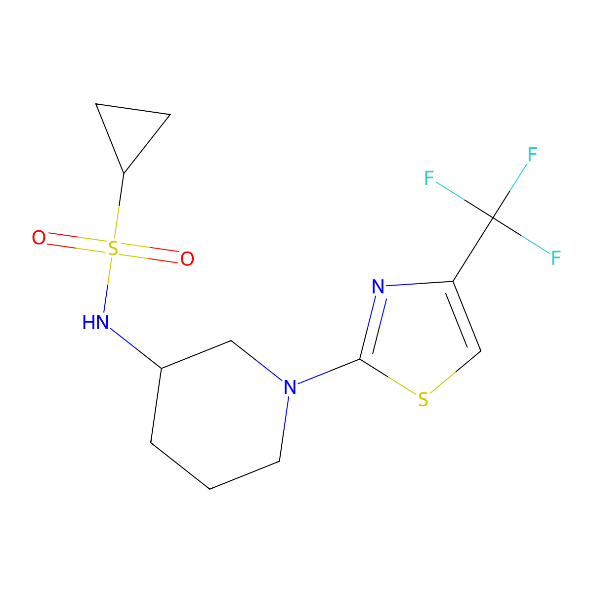 N-{1-[4-(trifluoromethyl)-1,3-thiazol-2-yl]piperidin-3-yl}cyclopropanesulfonamide molecular structure, CAS 2640881-95-2