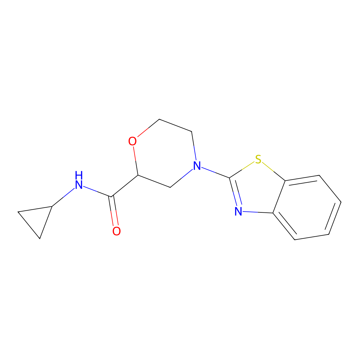 4-(1,3-benzothiazol-2-yl)-N-cyclopropylmorpholine-2-carboxamide molecular structure, CAS 2640881-96-3