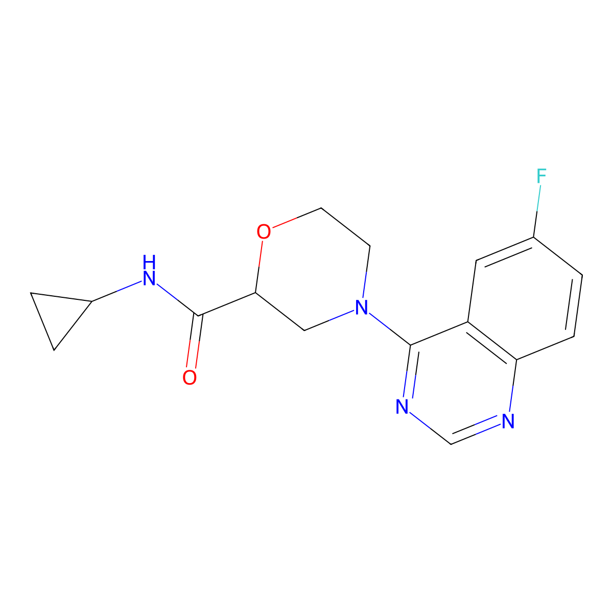 N-cyclopropyl-4-(6-fluoroquinazolin-4-yl)morpholine-2-carboxamide molecular structure, CAS 2640882-05-7