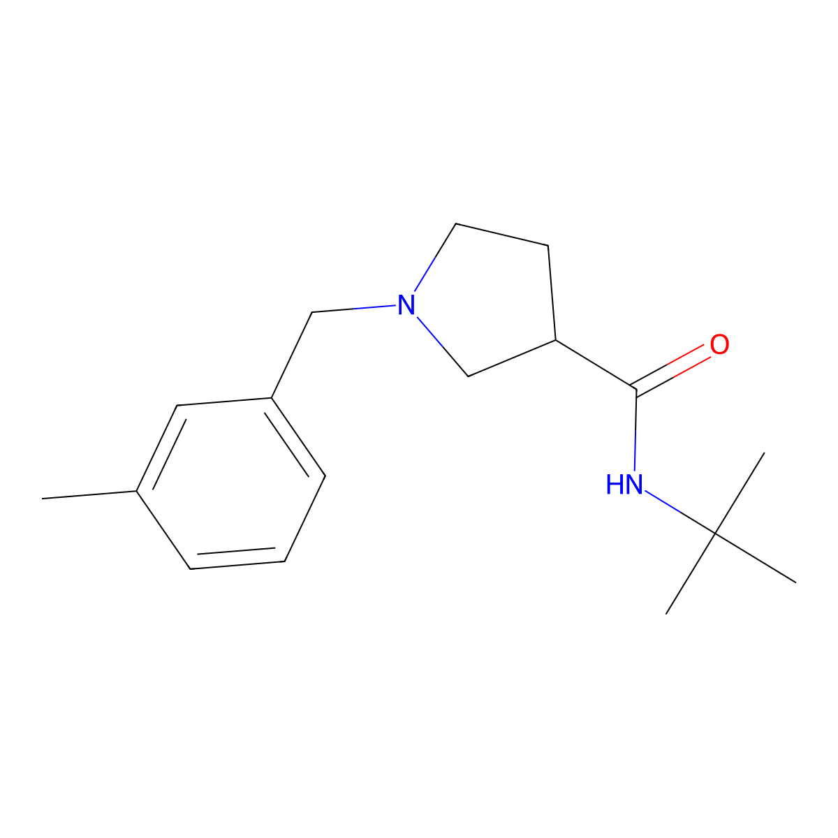 N-tert-butyl-1-[(3-methylphenyl)methyl]pyrrolidine-3-carboxamide molecular structure, CAS 2640882-07-9