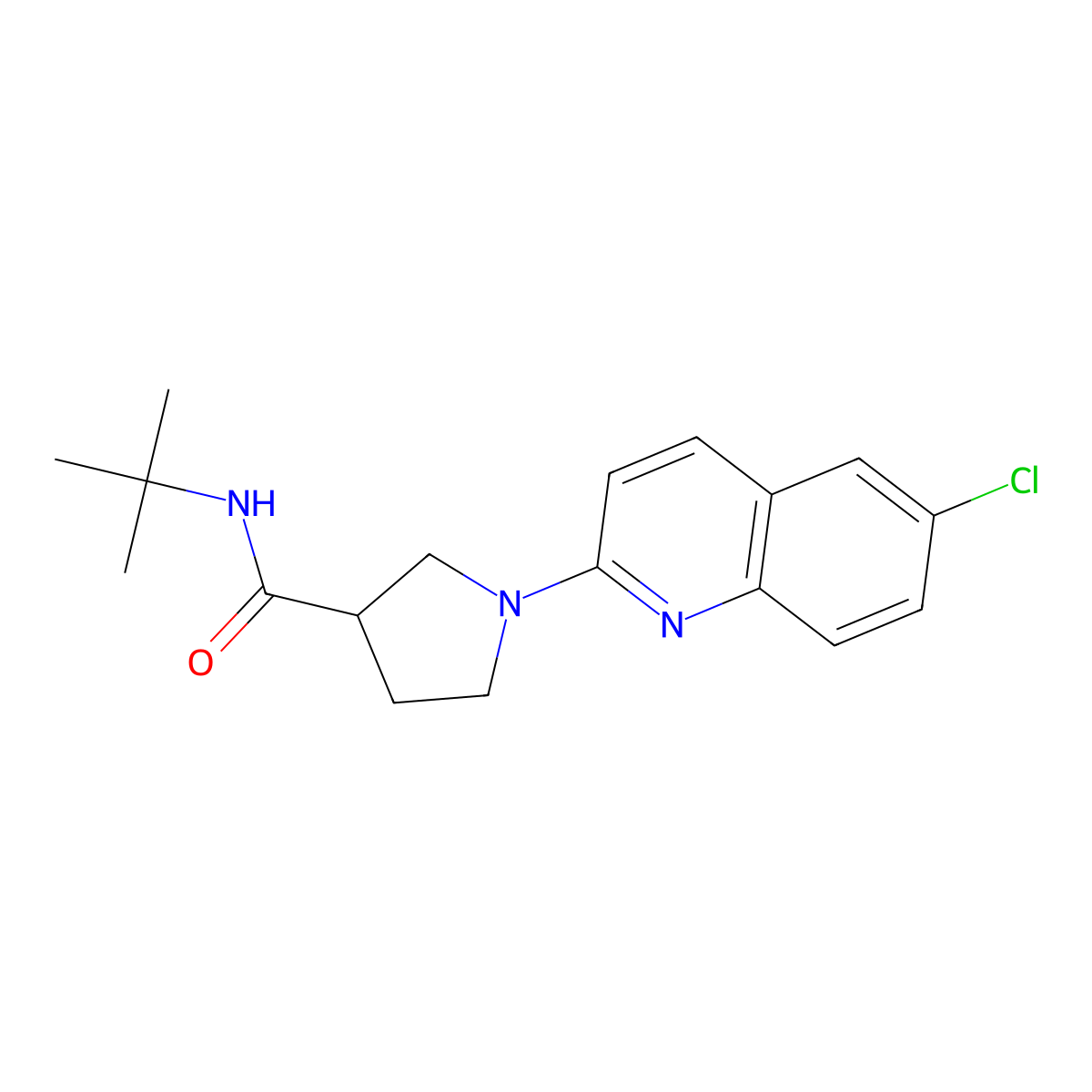 N-tert-butyl-1-(6-chloroquinolin-2-yl)pyrrolidine-3-carboxamide molecular structure, CAS 2640882-10-4