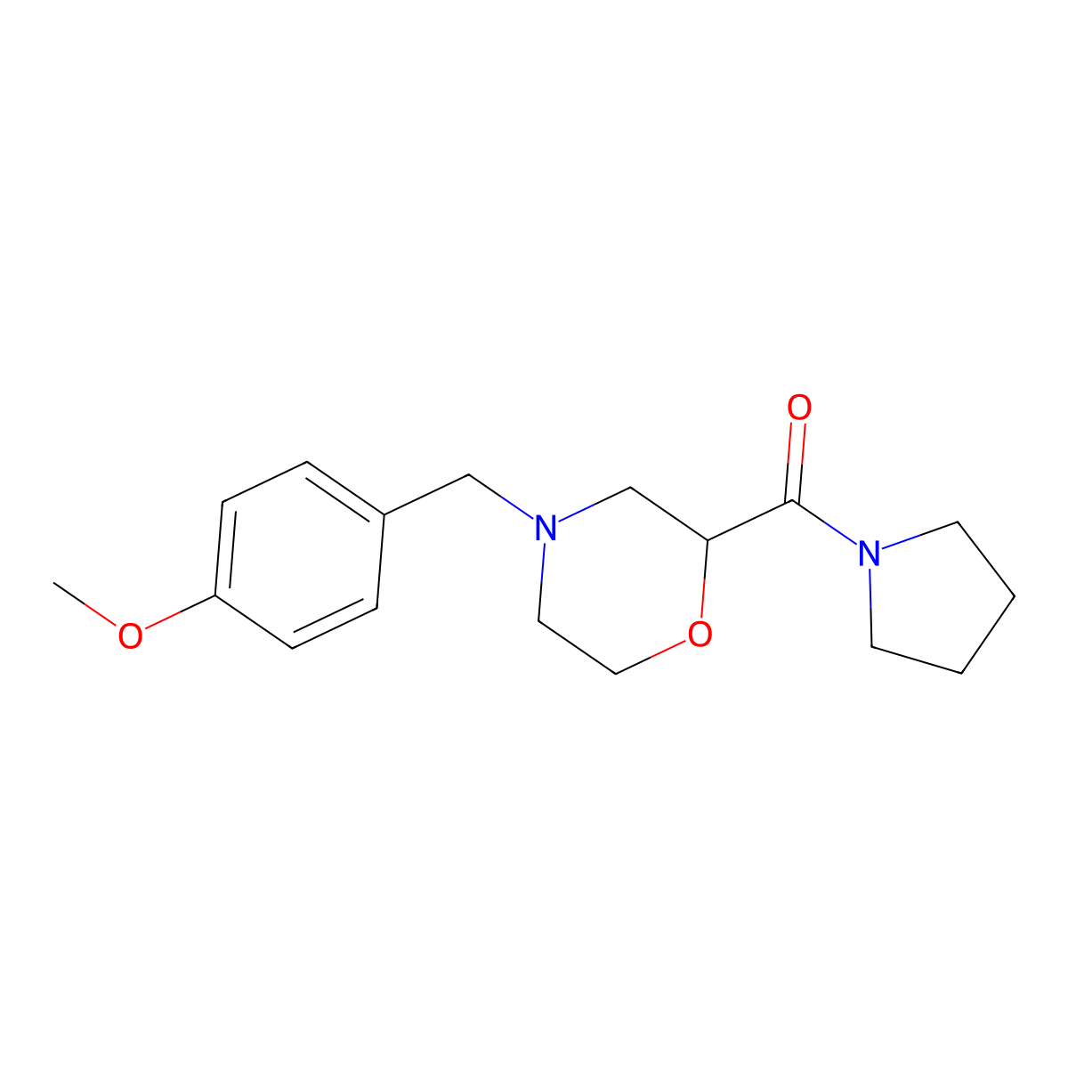 4-[(4-Methoxyphenyl)methyl]-2-(pyrrolidine-1-carbonyl)morpholine molecular structure, CAS 2640882-11-5