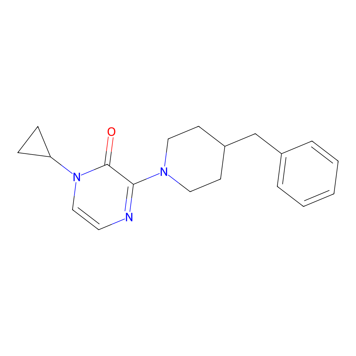 3-(4-Benzylpiperidin-1-yl)-1-cyclopropyl-1,2-dihydropyrazin-2-one molecular structure, CAS 2640882-12-6