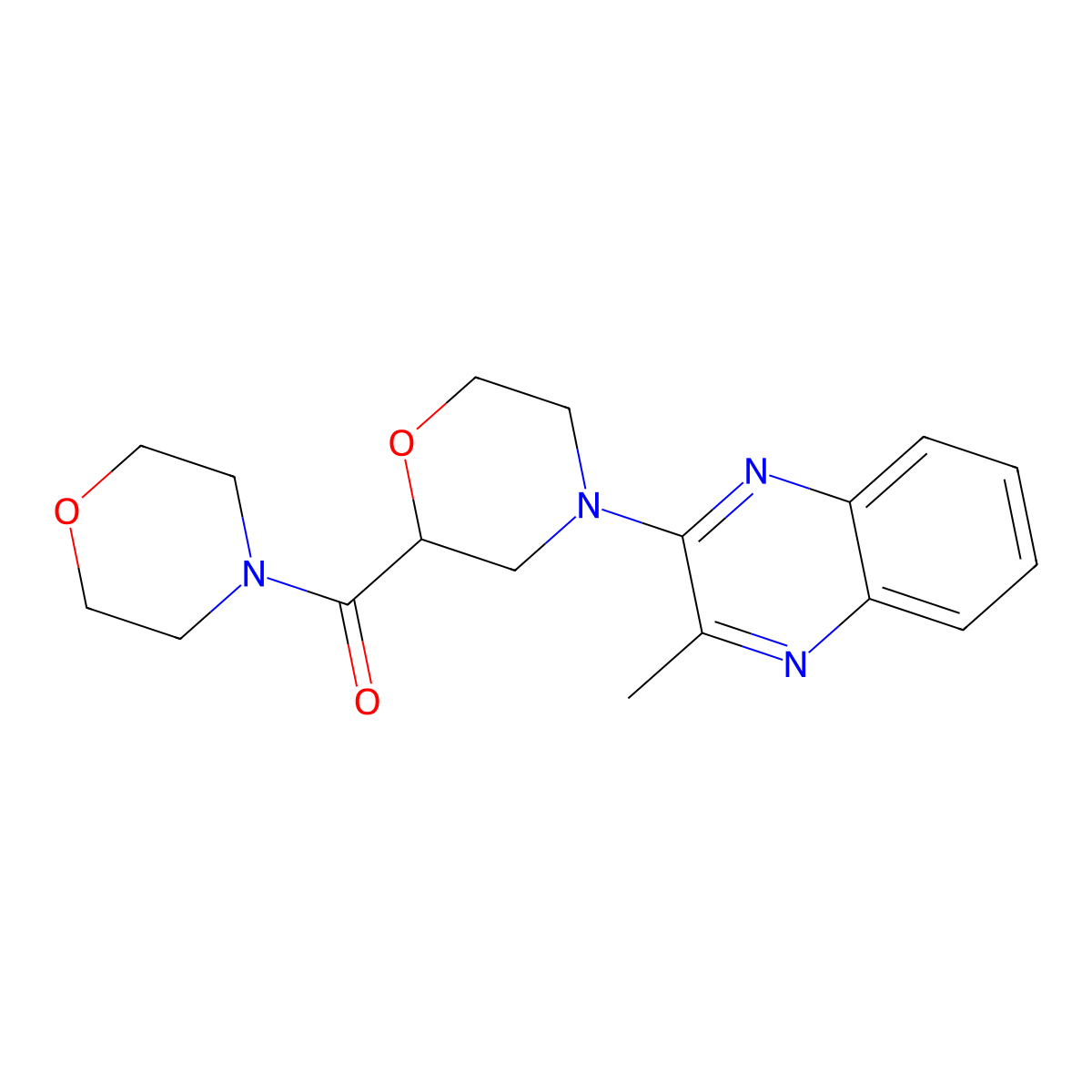 2-Methyl-3-[2-(morpholine-4-carbonyl)morpholin-4-yl]quinoxaline molecular structure, CAS 2640882-16-0
