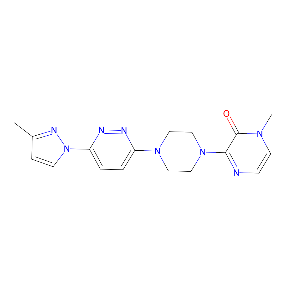 1-methyl-3-{4-[6-(3-methyl-1H-pyrazol-1-yl)pyridazin-3-yl]piperazin-1-yl}-1,2-dihydropyrazin-2-one molecular structure, CAS 2640882-18-2