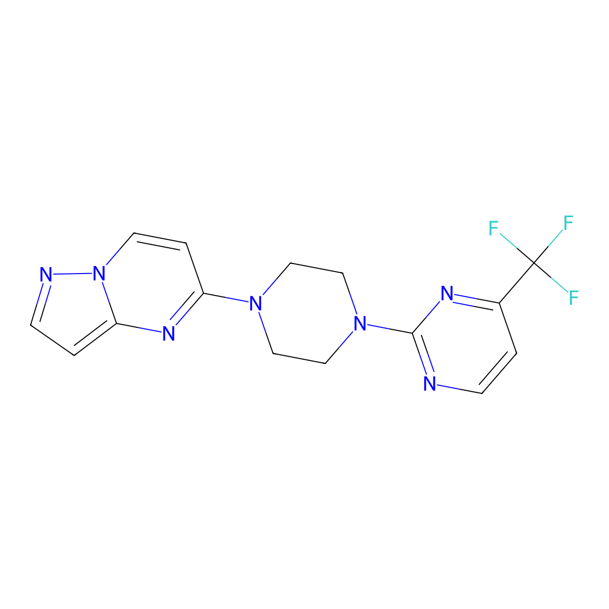 2-(4-{Pyrazolo[1,5-a]pyrimidin-5-yl}piperazin-1-yl)-4-(trifluoromethyl)pyrimidine molecular structure, CAS 2640882-20-6