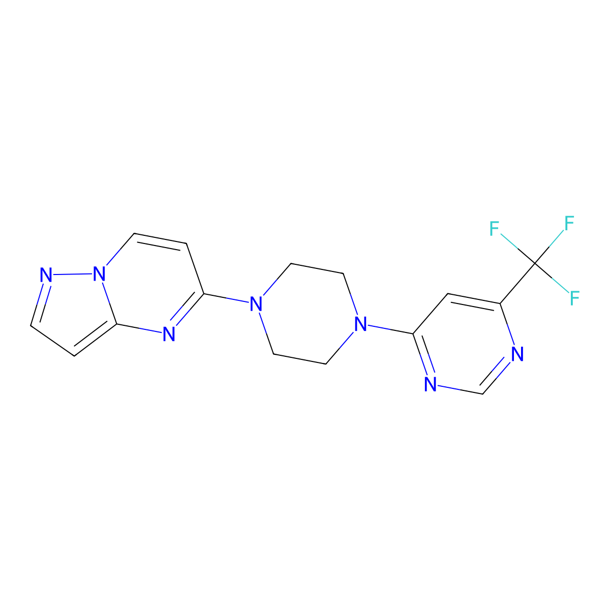 4-(4-{Pyrazolo[1,5-a]pyrimidin-5-yl}piperazin-1-yl)-6-(trifluoromethyl)pyrimidine molecular structure, CAS 2640882-21-7