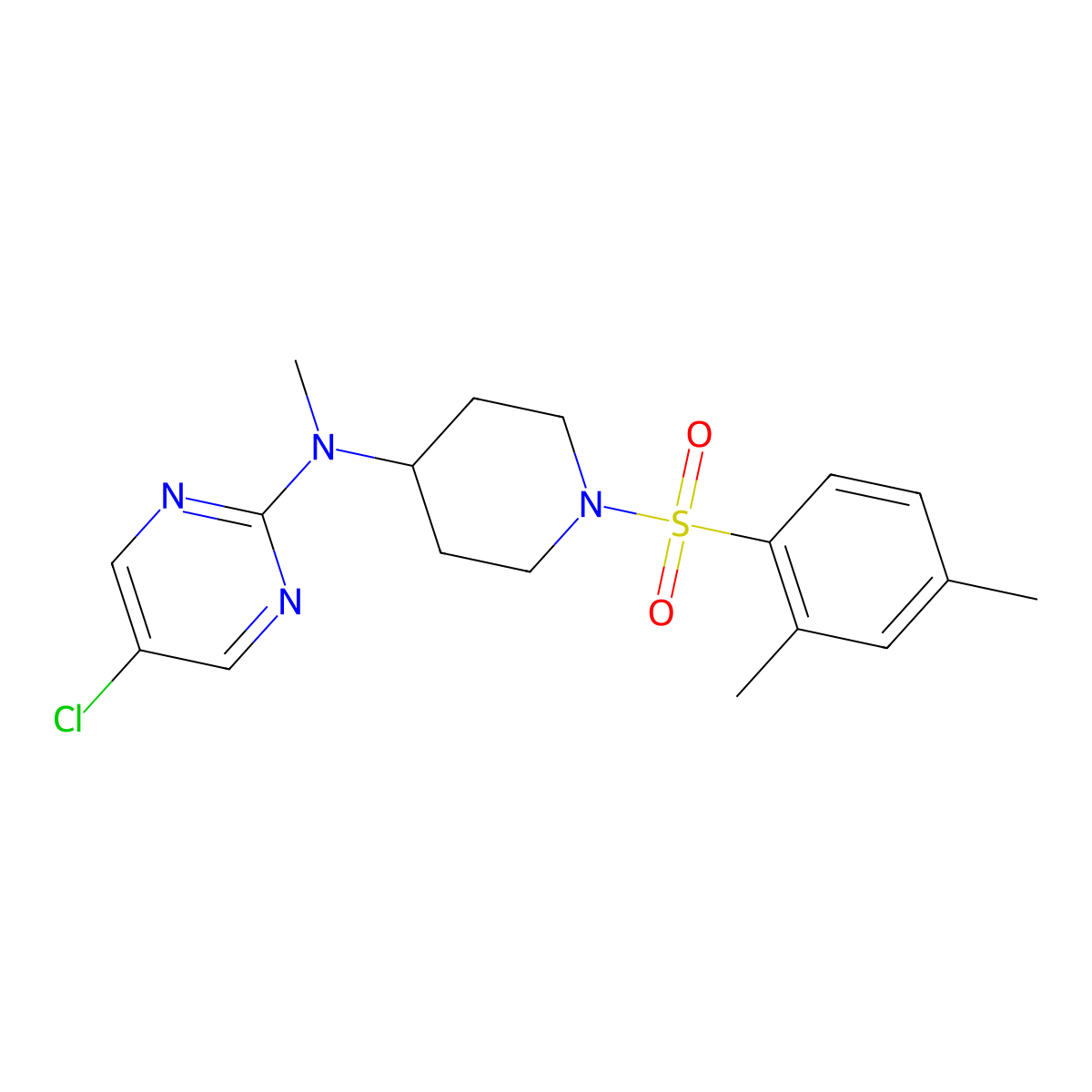 5-chloro-N-[1-(2,4-dimethylbenzenesulfonyl)piperidin-4-yl]-N-methylpyrimidin-2-amine molecular structure, CAS 2640882-25-1