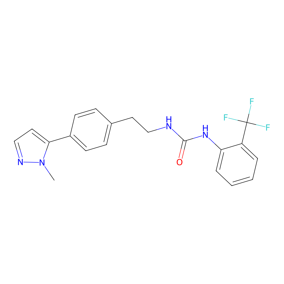 1-{2-[4-(1-methyl-1H-pyrazol-5-yl)phenyl]ethyl}-3-[2-(trifluoromethyl)phenyl]urea molecular structure, CAS 2640882-28-4